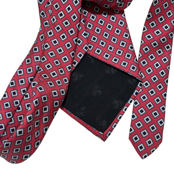 Brooks Brothers Makers 100% Silk Made In Italy Pink Navy Diamond Geometic - Picture 4 of 5